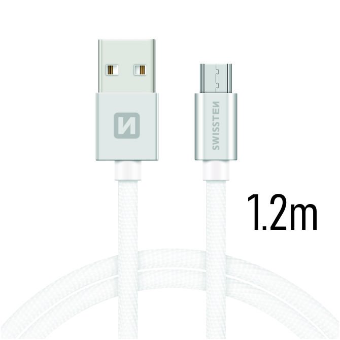 Datový kabel Swissten textilní s Micro-USB konektorem a podporou rychlonabíjení, Silver