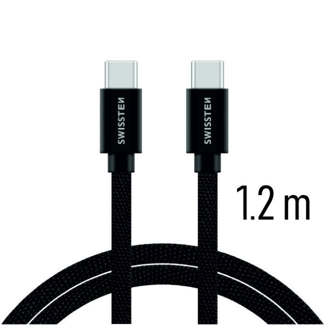 Datový kabel Swissten textilní s USB-C konektory a podporou rychlonabíjení, Black