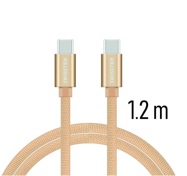 Datový kabel Swissten textilní s USB-C konektory a podporou rychlonabíjení, Gold