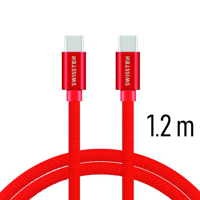 Datový kabel Swissten textilní s USB-C konektory a podporou rychlonabíjení, Red