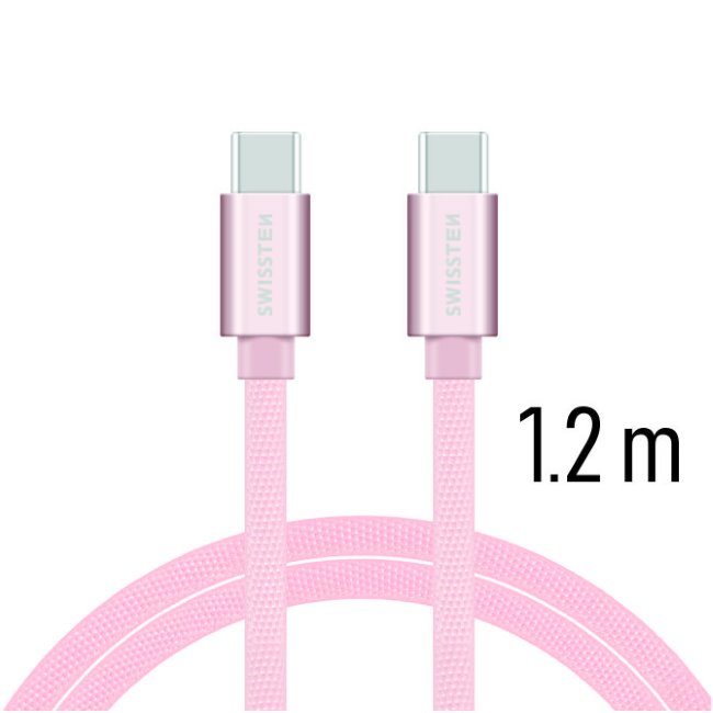 Datový kabel Swissten textilní s USB-C konektory a podporou rychlonabíjení, Rose Gold