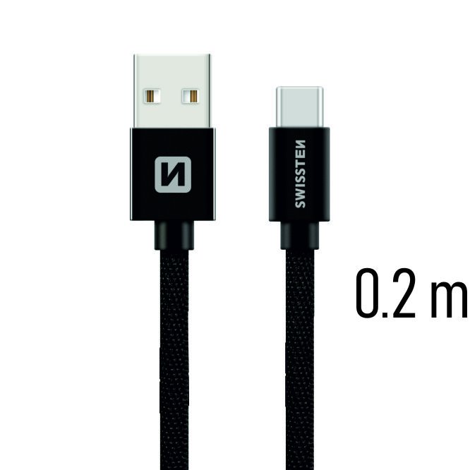 Datový kabel Swissten textilní s USB-C konektorem a podporou rychlonabíjení, Black