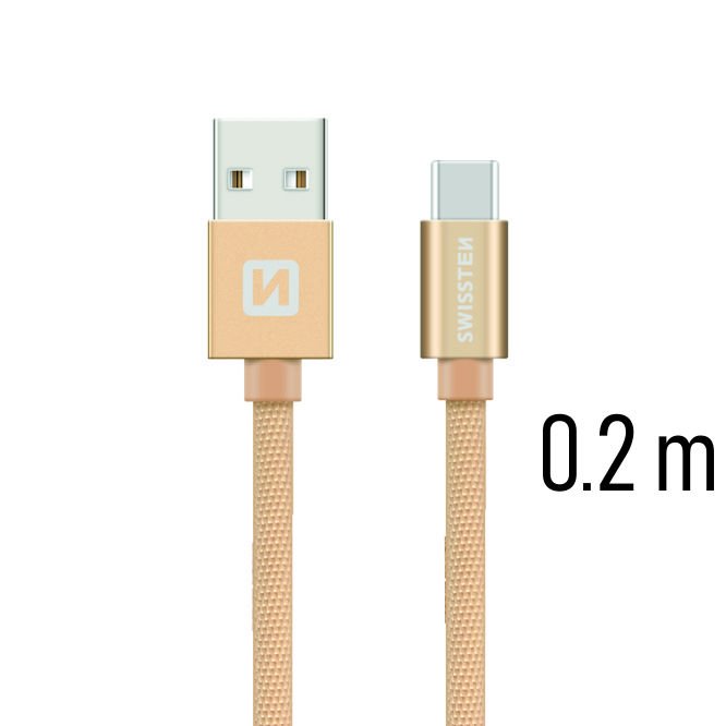 Datový kabel Swissten textilní s USB-C konektorem a podporou rychlonabíjení, Gold Datový kabel Swissten textilní s USB-C konektorem a podporou rychlonabíjení, Gold
