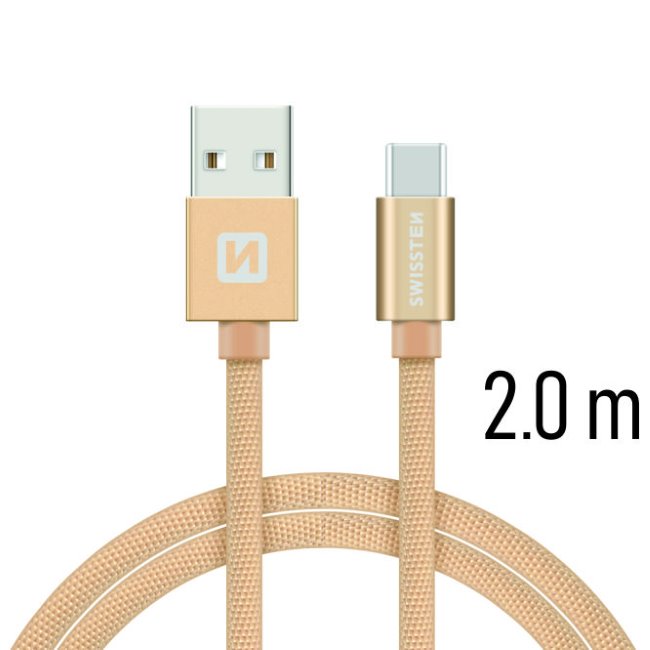 Datový kabel Swissten textilní s USB-C konektorem a podporou rychlonabíjení, Gold