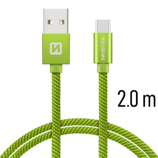 Datový kabel Swissten textilní s USB-C konektorem a podporou rychlonabíjení, Green