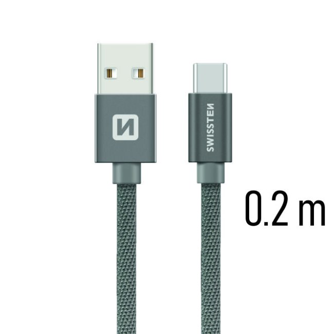 Datový kabel Swissten textilní s USB-C konektorem a podporou rychlonabíjení, Grey