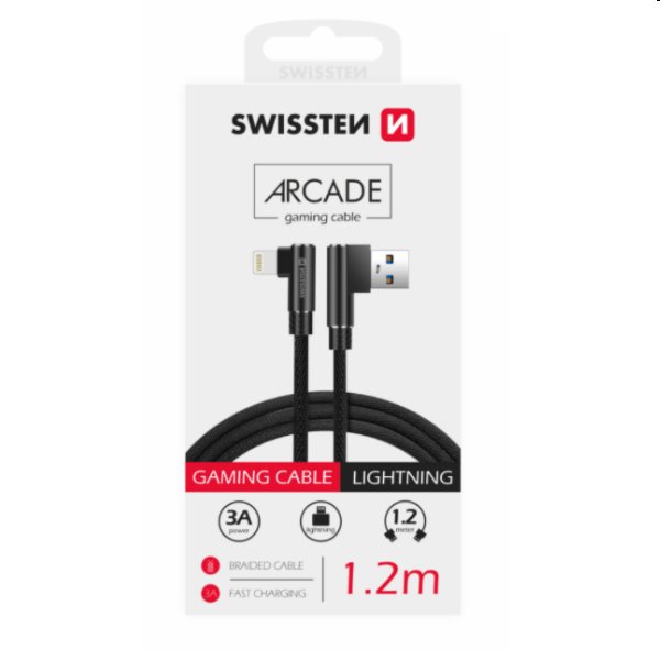 Datový kabel Swissten USB/LIGHTNING textilní s podporou rychlonabíjení, černý