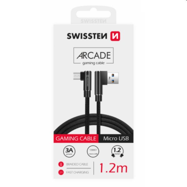 Datový kabel Swissten USB/MICRO USB textilní s podporou rychlonabíjení, černý