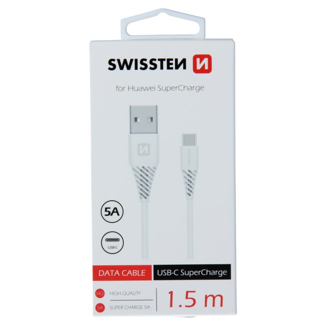 Datový kabel Swissten USB/USB-C 1,5 M as podporou super rychlonabíjení 5A, bílý Datový kabel Swissten USB/USB-C 1,5 M as podporou super rychlonabíjení 5A, bílý