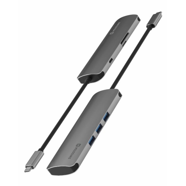Hliníkový USB-C HUB Swissten 6-in-1 (USB-C PD, 3x USB 3.0, SD, MicroSD) Hliníkový USB-C HUB Swissten 6-in-1 (USB-C PD, 3x USB 3.0, SD, MicroSD)