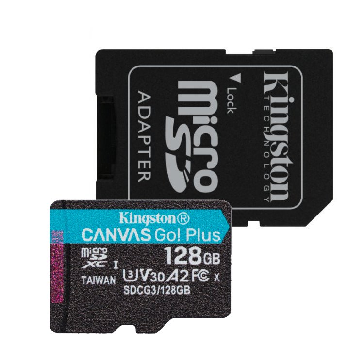 Kingston Canvas Go Plus Micro SDXC 128GB + SD adaptér, UHS-I U3 A2, Class 10 - rychlost 170/90 MB/s