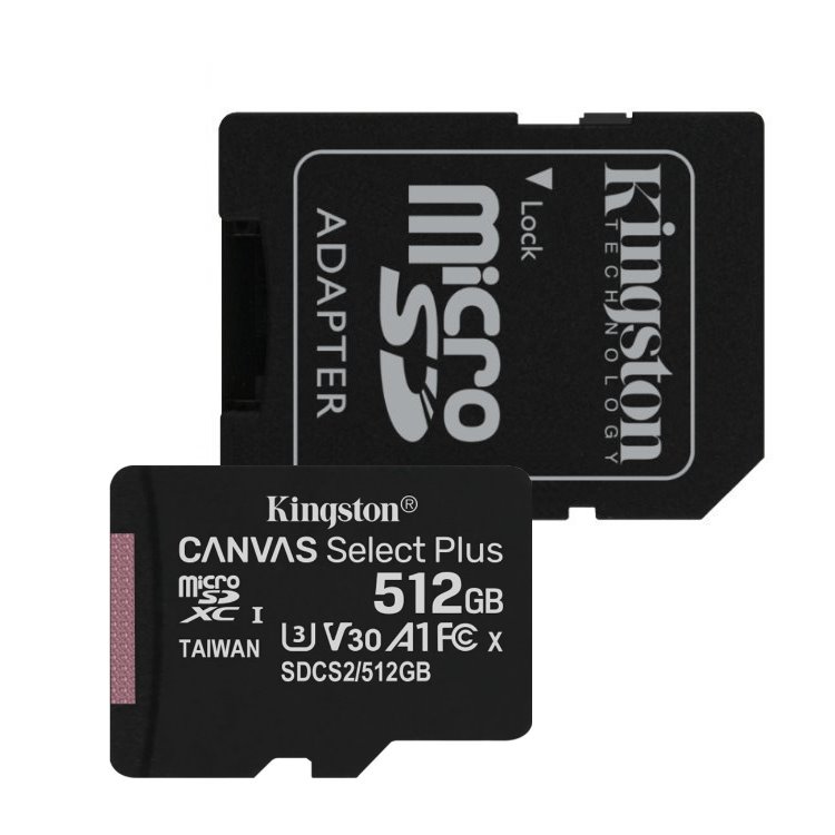 Kingston Canvas SeIect Plus Micro SDXC 512GB + SD adaptér, UHS-I A1, Class 10 - rychlost 100/85 MB/s