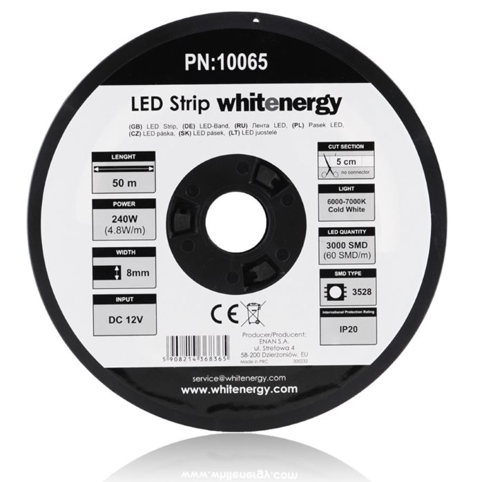 LED pas WhiteEnergy 50m SMD3528 4.8W/m 8mm, Studená bílá