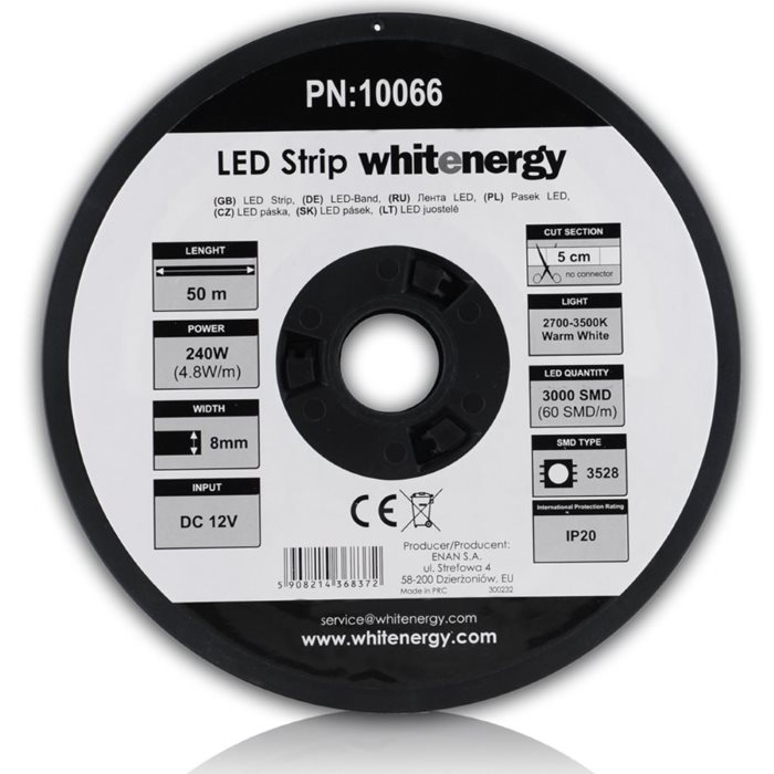 LED pas WhiteEnergy 50m SMD3528 4.8W/m 8mm, Teplá bílá