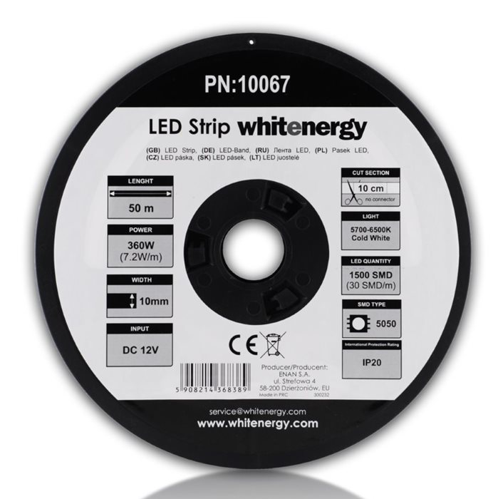 LED pas WhiteEnergy 50m SMD5050 7.2W/m 10mm, Studená bílá