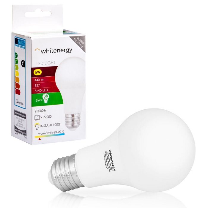 LED žárovka WhiteEnergy, E27, 5W-440 lm, Teplá bílá-3000K LED žárovka WhiteEnergy, E27, 5W-440 lm, Teplá bílá-3000K