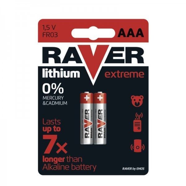 Lithiová mikrotužková baterie AAA, RAVER Extreme, 2 kusy Lithiová mikrotužková baterie AAA, RAVER Extreme, 2 kusy