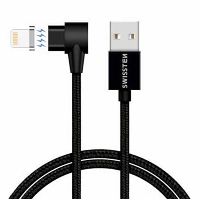 Magnetický datový kabel Swissten Arcade textilní s Lightning konektorem a podporou rychlonabíjení, Black