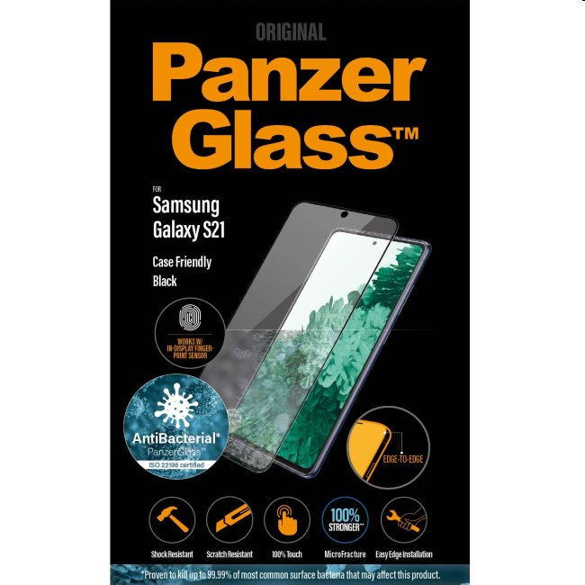 Ochranné temperované sklo PanzerGlass Case Friendly pro Samsung Galaxy S21 - G991B, Fingerprint komp., černé