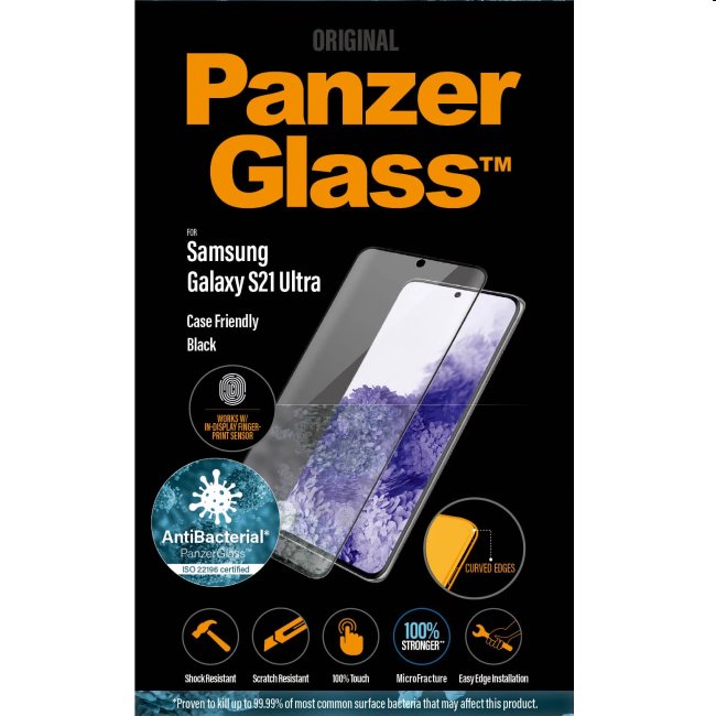 Ochranné temperované sklo PanzerGlass Case Friendly pro Samsung Galaxy S21 Ultra - G998B, Fingerprint komp., černé