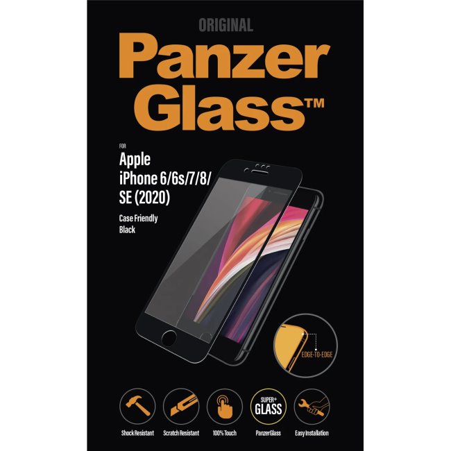 Ochranné temperované sklo PanzerGlass Curved pro  iPhone SE 20/SE 22/8/7/6s/6, černé