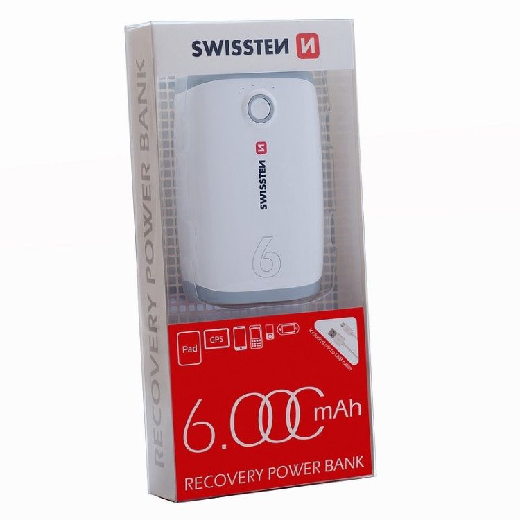 Powerbank Swissten Recovery 6000 mAh, bílá