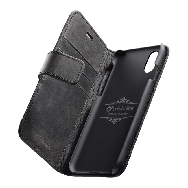 Prémiové kožené pouzdro CellularLine Supreme pro Apple iPhone X/XS, černé Prémiové kožené pouzdro CellularLine Supreme pro Apple iPhone X/XS, černé