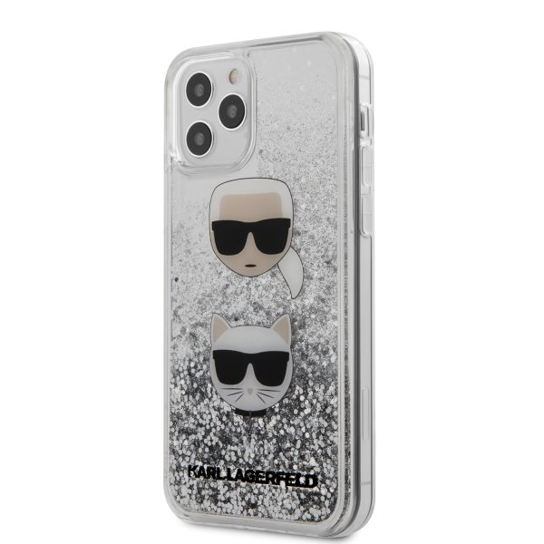 Púzdro Karl Lagerfeld Liquid Glitter 2 Heads pre iPhone 12/12 Pro, silver