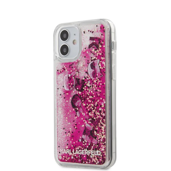 Púzdro Karl Lagerfeld Liquid Glitter Charms pre iPhone 12 mini, pink 