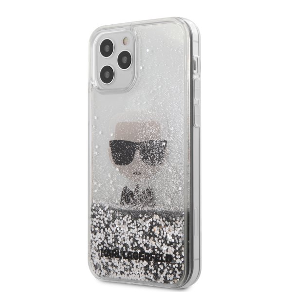Púzdro Karl Lagerfeld Liquid Glitter Iconic pre iPhone 12/12 Pro, silver
