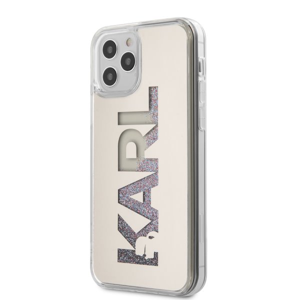 Púzdro Karl Lagerfeld Liquid Glitter Multi Mirror pre iPhone 12 Pro Max, silver