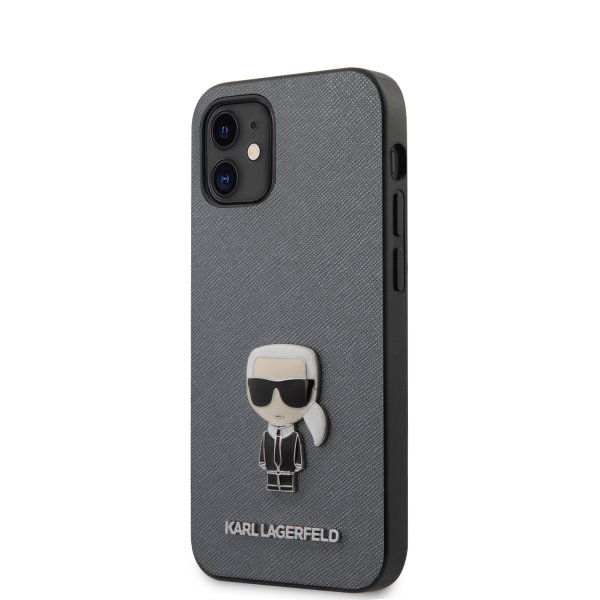Púzdro Karl Lagerfeld Saffiano Iconic pre iPhone 12 mini, silver