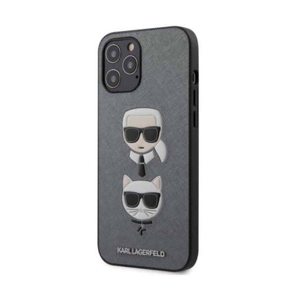 Púzdro Karl Lagerfeld Saffiano K&C Heads for iPhone 12 mini, silver