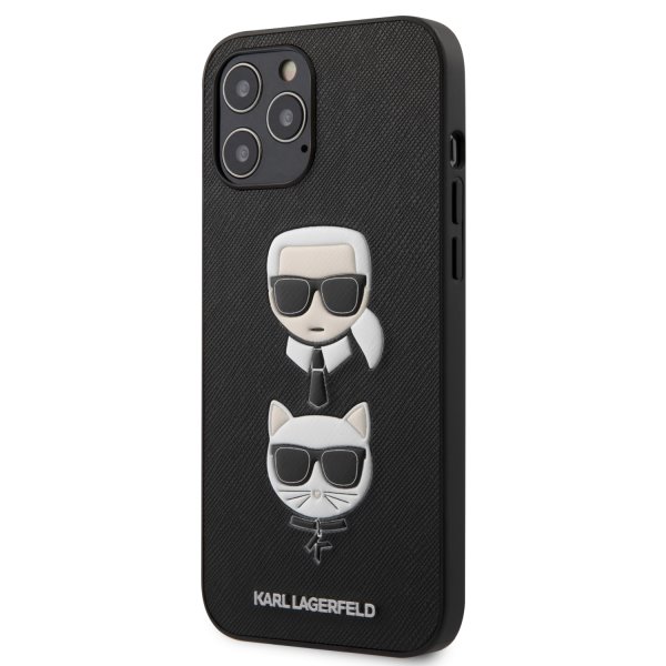 Púzdro Karl Lagerfeld Saffiano K&C Heads for iPhone 12 Pro Max, black