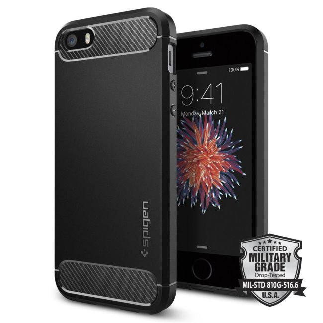 Pouzdro Spigen Rugged Armor pro Apple iPhone SE 2016/5s/5, Black