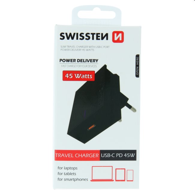 Rychlonabíječka Swissten Power Delivery 3.0 pre Apple s USB-C, 45W, černá