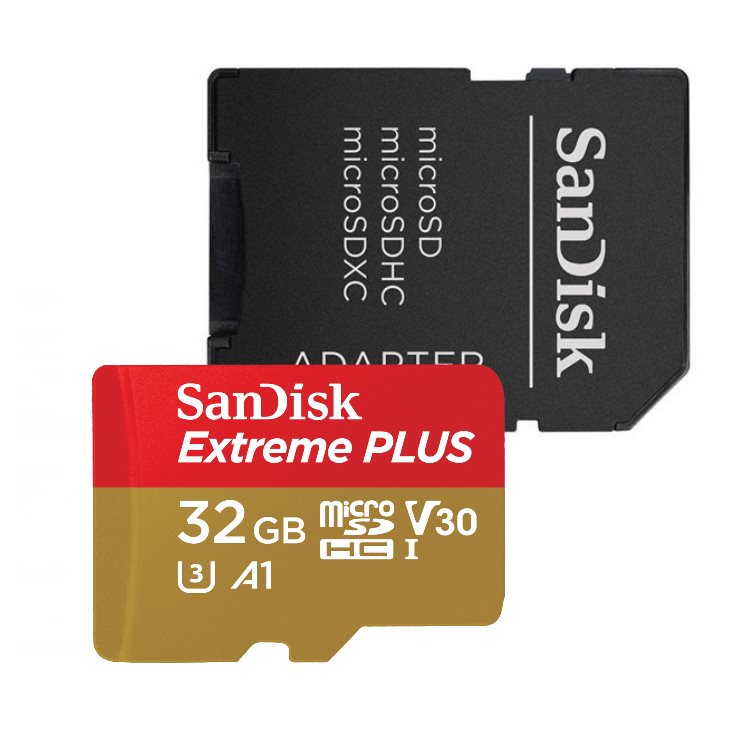 SanDisk Micro SDHC Extreme PLUS 32GB + SD adaptér, UHS-I U3 A1, Class 10-rychlost 95/90 MB/s (SDSQXBG-032G-GN6MA)