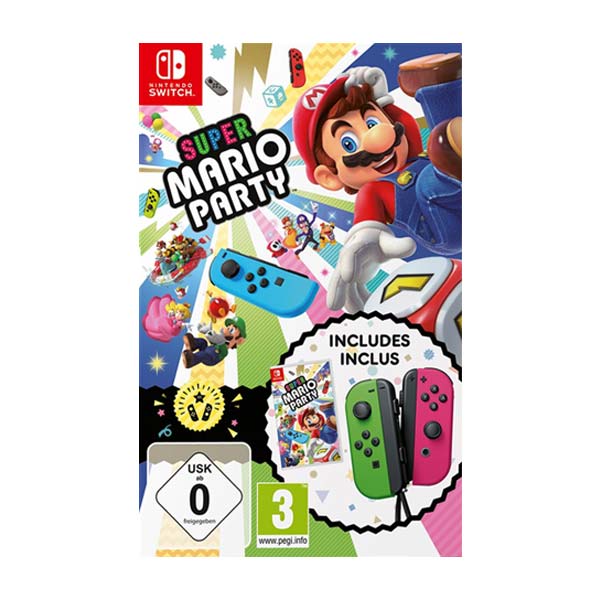 Super Mario Party + ovladače Nintendo Joy-Con, neonová zelená/neonová růžová