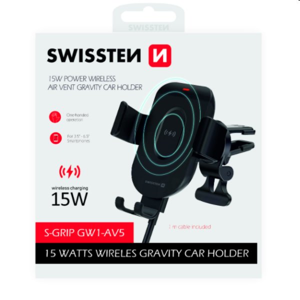 Swissten držák do ventilace auta s bezdrátovým nabíjením S-Grip GW1-AV5