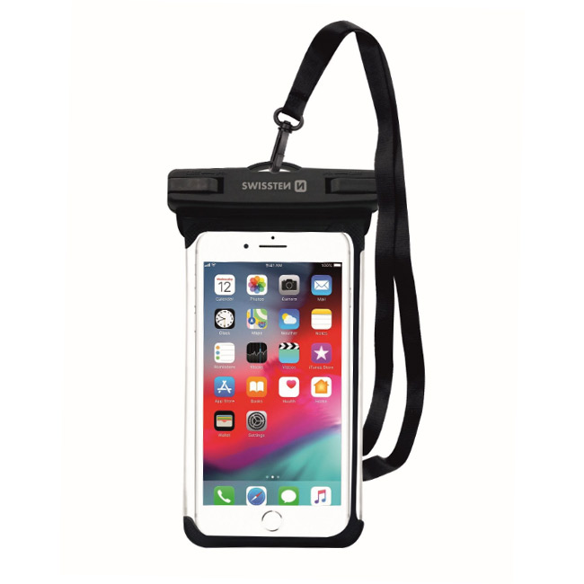 Swissten univerzální voděodolné pouzdro pro smartphony, IPX8, černé Swissten univerzální voděodolné pouzdro pro smartphony, IPX8, černé