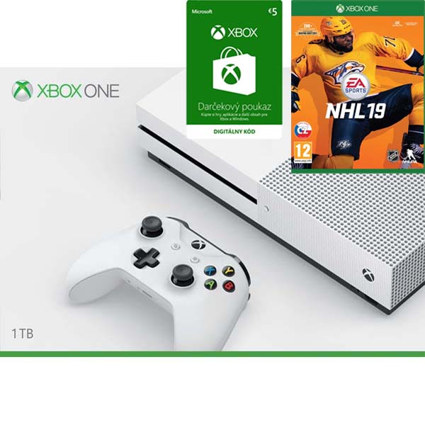 Xbox One S 1TB + NHL 19 + Xbox Store 5 €-elektronická peněženka
