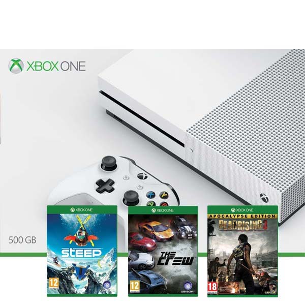 Xbox One S 500GB + 3 měsíční Game Pass + 3 měsíční Xbox Live Gold + Steep + The Crew + Dead Rising 3 Apocalypse