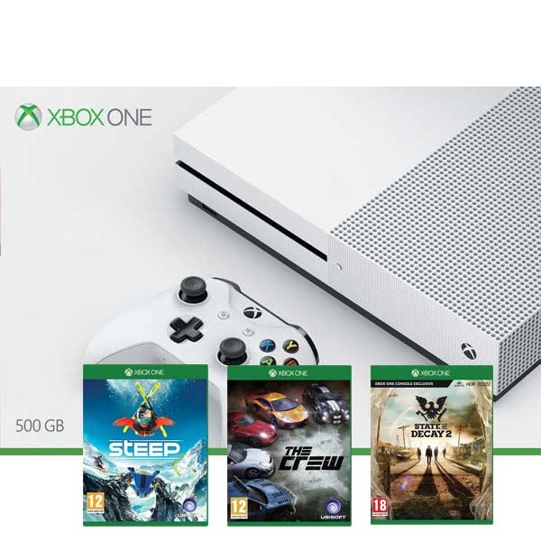 Xbox One S 500GB + 3 měsíční Game Pass + 3 měsíční Xbox Live Gold + Steep + The Crew