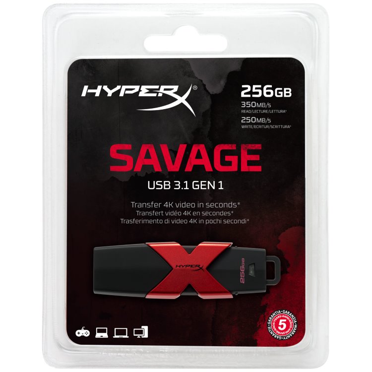 USB klíč Kingston HyperX Savage, 256GB, USB 3.1-rychlost 350/250 MB/s (HXS3/256GB)