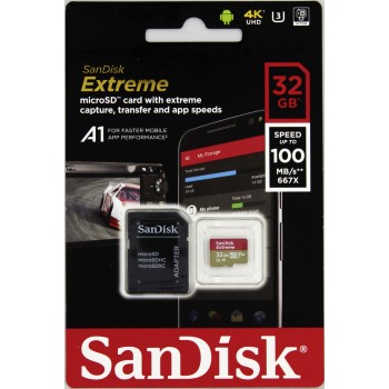 SanDisk Micro SDHC Extreme 32GB + SD adaptér, UHS-I U3 A1, Class 10-rychlost 100/60 MB/s (SDSQXAF-032G-GN6MA)