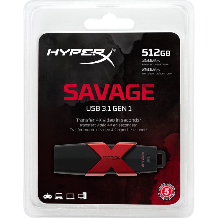 USB klíč Kingston HyperX Savage, 512GB, USB 3.1-rychlost 350/250 MB/s (HXS3/512GB) USB klíč Kingston HyperX Savage, 512GB, USB 3.1-rychlost 350/250 MB/s (HXS3/512GB)