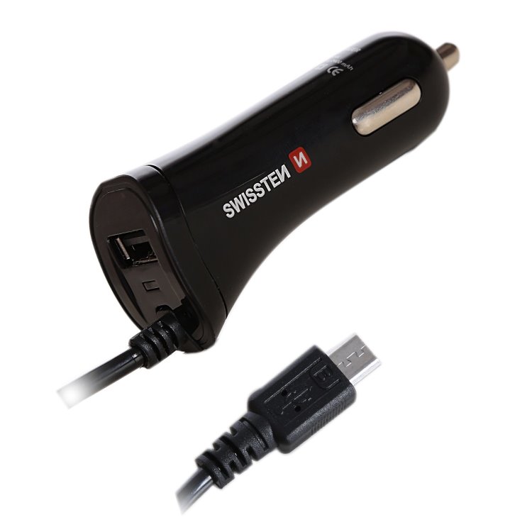 Autonabíječka Swissten 2.4A se zabudovaným Micro-USB kabelem a USB konektorem Autonabíječka Swissten 2.4A se zabudovaným Micro-USB kabelem a USB konektorem
