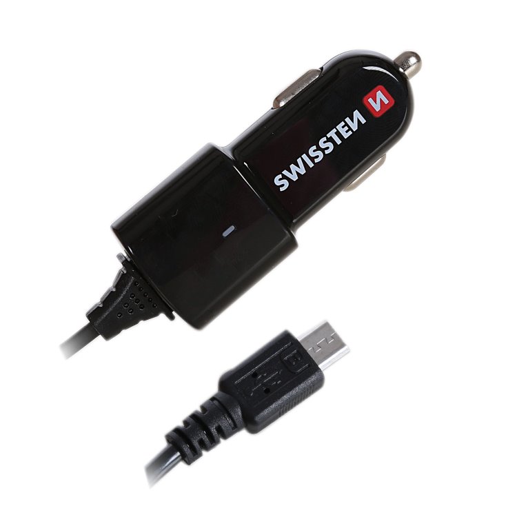 Autonabíječka Swissten se zabudovaným Micro-USB kabelem