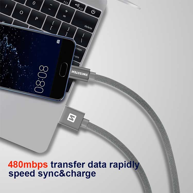 Datový kabel Swissten textilní s USB-C konektorem a podporou rychlonabíjení, Black Datový kabel Swissten textilní s USB-C konektorem a podporou rychlonabíjení, Black