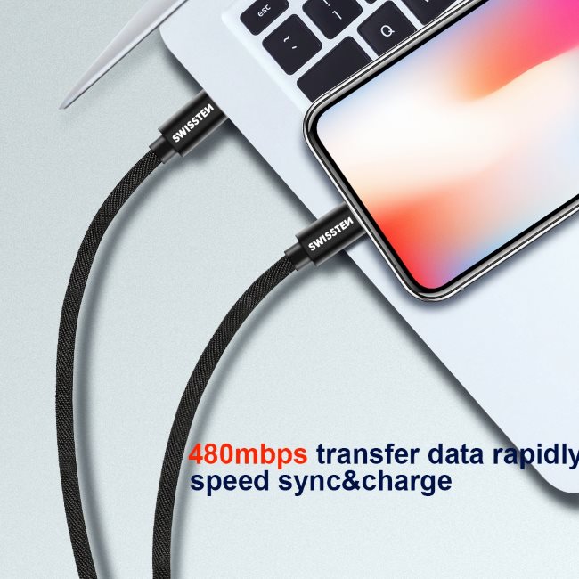 Datový kabel Swissten textilní s USB-C + Lightning konektory a podporou rychlonabíjení, Black